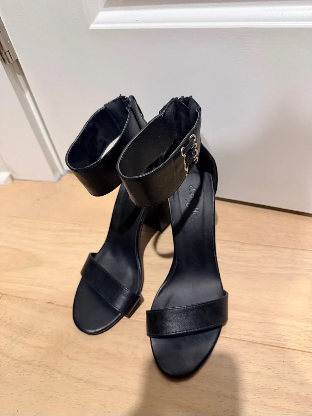 Women's Black Ankle-Strap Block Heel Sandals
